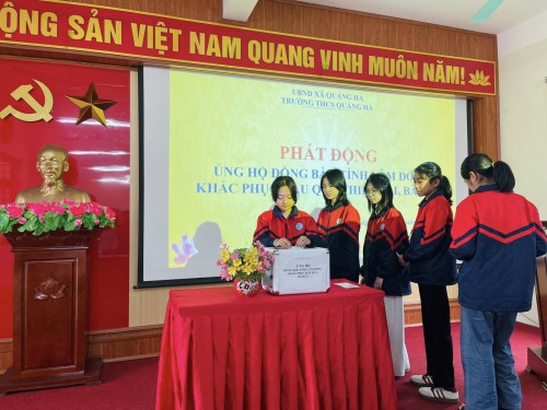 TRƯỜNG THCS QUẢNG HÀ PHÁT ĐỘNG ỦNG HỘ ĐỒNG BÀO TỈNH LÂM ĐỒNG KHẮC PHỤC HẬU QUẢ THIÊN TAI, BÃO LŨ