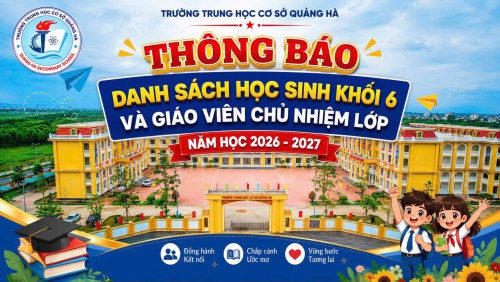 DANH SÁCH XẾP LỚP VÀ GIÁO VIÊN CHỦ NHIỆM KHỐI 6, NĂM HỌC 2026-2027